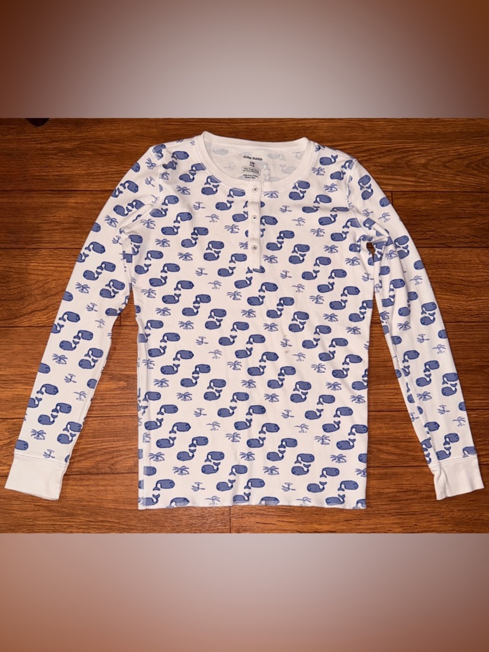 ROLLER RABBIT KIDS BOYS PAJAMA TOP MOBY WHALE PRINT BLUE WHITE COASTAL SZ 14